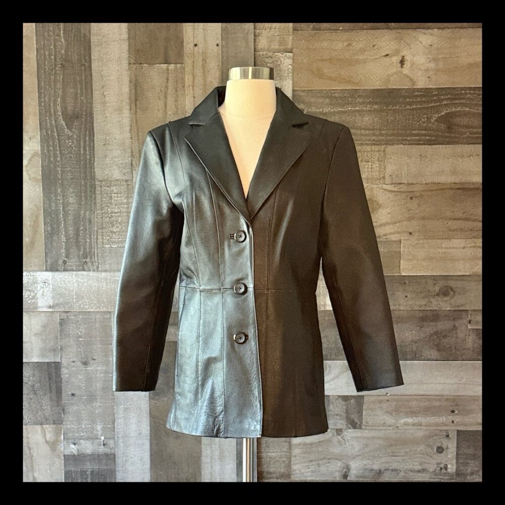 Worthington black leather jacket small vintage blazer 80s whimsigoth gorpcore